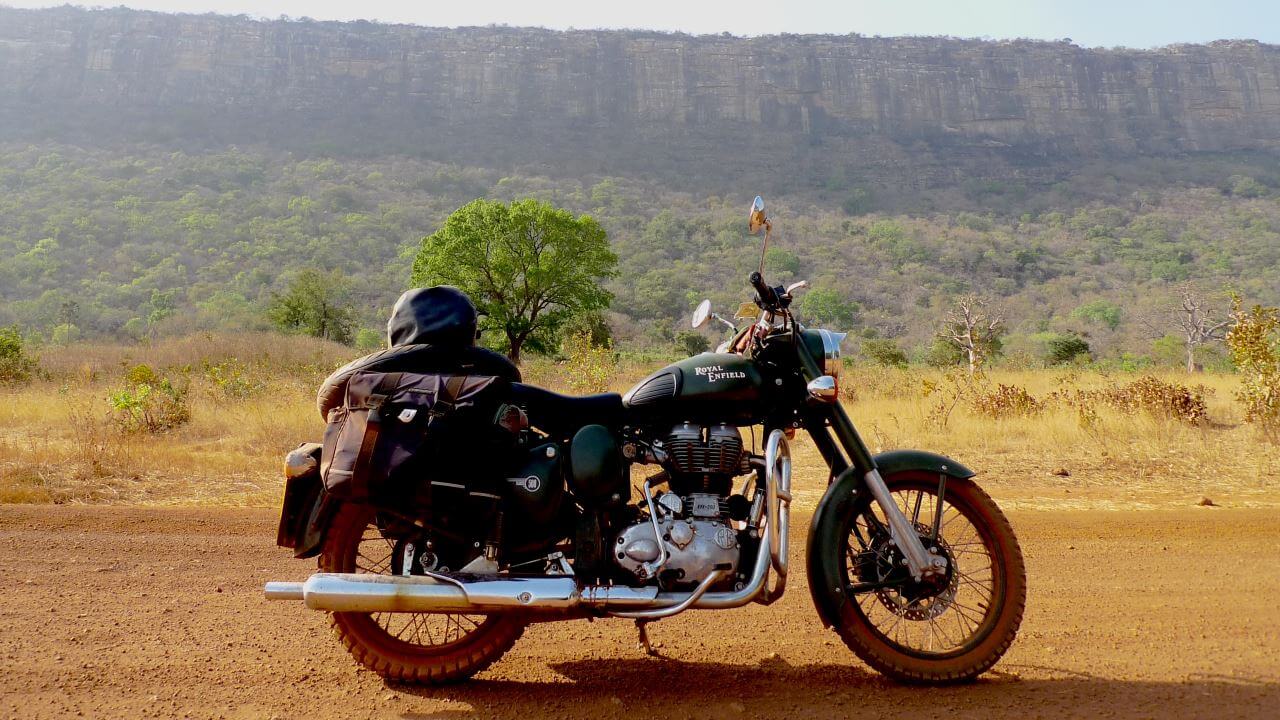 The Royal Enfield looking sensational in outback West Africa